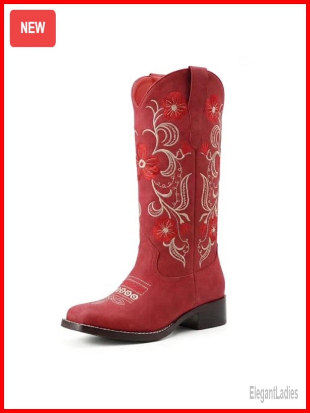 Women's Square Toe Mid Calf Western Cowboy Boots Sunflower Embroidered